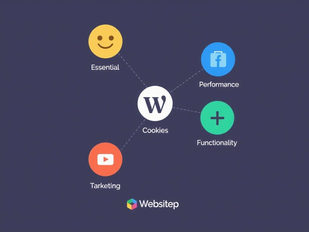 Ilustrație abstractă cu diferite tipuri de cookie-uri reprezentate grafic
