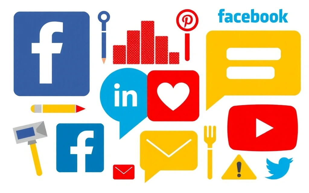 Diverse pictograme de social media și logo-uri ale platformelor digitale