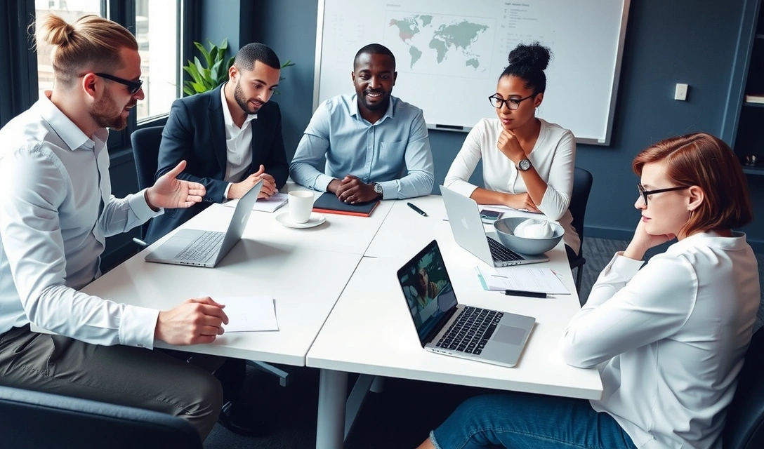 Echipa de experți în marketing digital colaborând